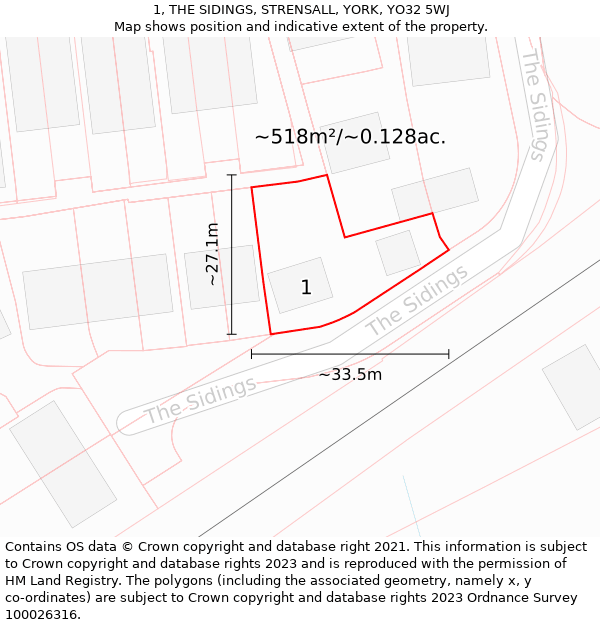 1, THE SIDINGS, STRENSALL, YORK, YO32 5WJ: Plot and title map