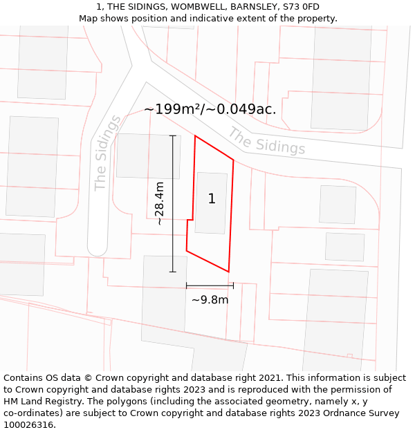 1, THE SIDINGS, WOMBWELL, BARNSLEY, S73 0FD: Plot and title map