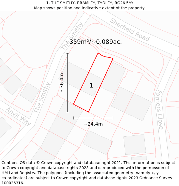 1, THE SMITHY, BRAMLEY, TADLEY, RG26 5AY: Plot and title map