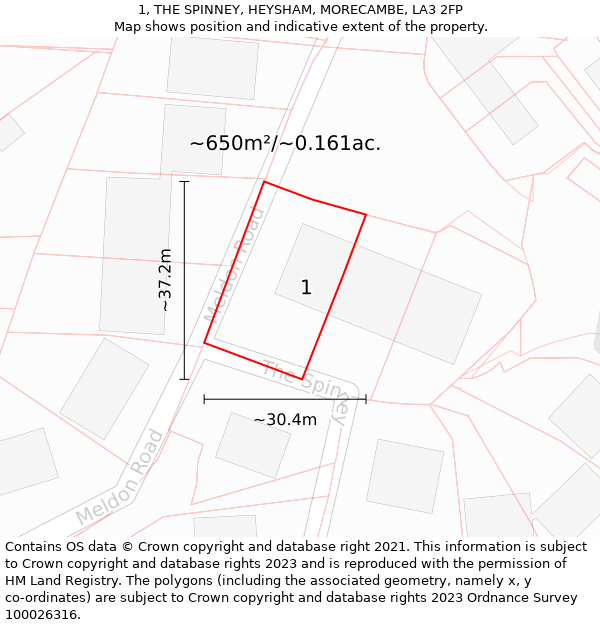 1, THE SPINNEY, HEYSHAM, MORECAMBE, LA3 2FP: Plot and title map