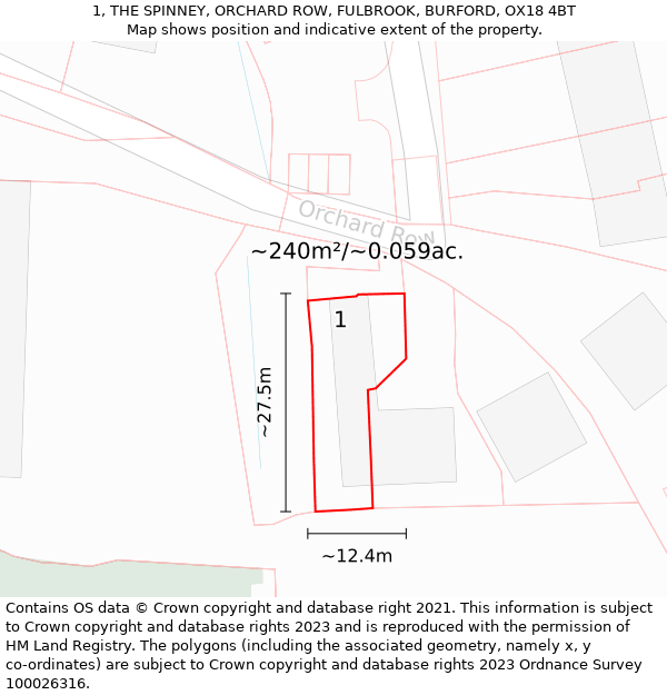 1, THE SPINNEY, ORCHARD ROW, FULBROOK, BURFORD, OX18 4BT: Plot and title map