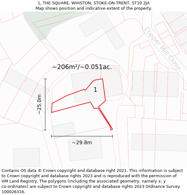 1, THE SQUARE, WHISTON, STOKE-ON-TRENT, ST10 2JA: Plot and title map