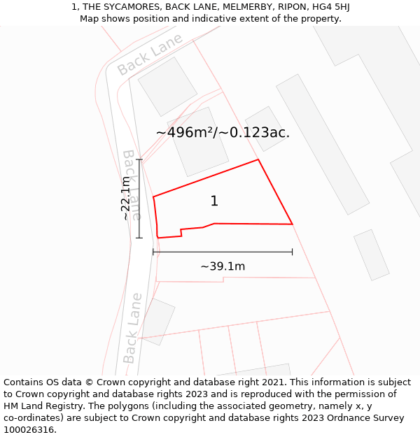 1, THE SYCAMORES, BACK LANE, MELMERBY, RIPON, HG4 5HJ: Plot and title map