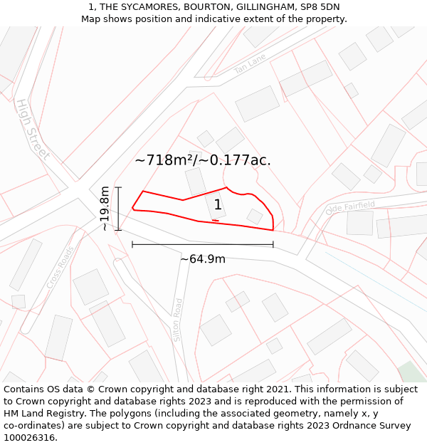 1, THE SYCAMORES, BOURTON, GILLINGHAM, SP8 5DN: Plot and title map