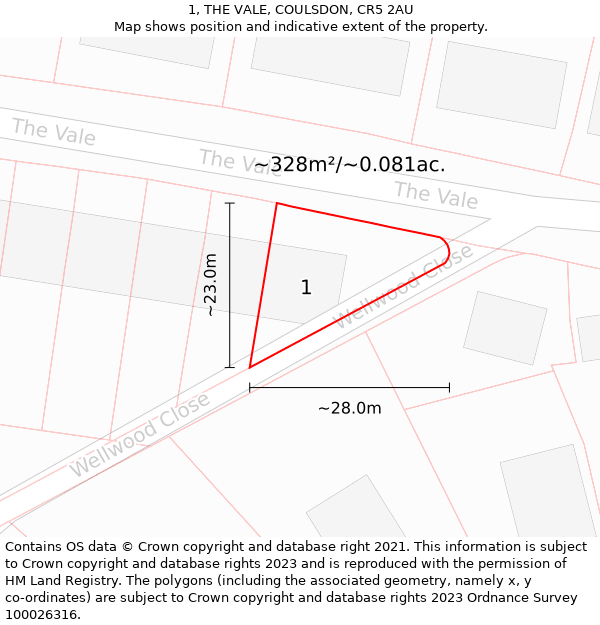 1, THE VALE, COULSDON, CR5 2AU: Plot and title map