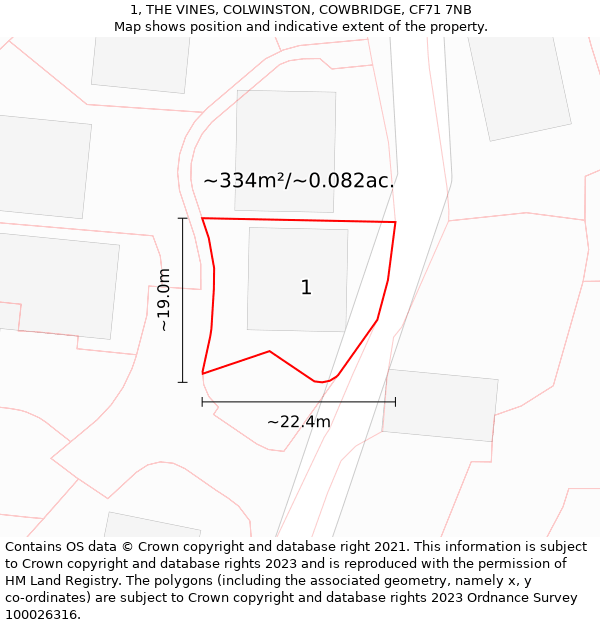 1, THE VINES, COLWINSTON, COWBRIDGE, CF71 7NB: Plot and title map