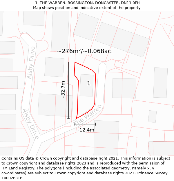 1, THE WARREN, ROSSINGTON, DONCASTER, DN11 0FH: Plot and title map