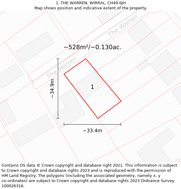 1, THE WARREN, WIRRAL, CH49 6JH: Plot and title map