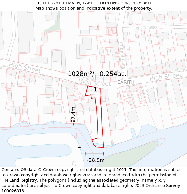 1, THE WATERHAVEN, EARITH, HUNTINGDON, PE28 3RH: Plot and title map