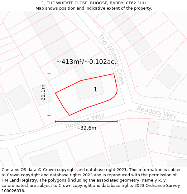 1, THE WHEATE CLOSE, RHOOSE, BARRY, CF62 3HH: Plot and title map