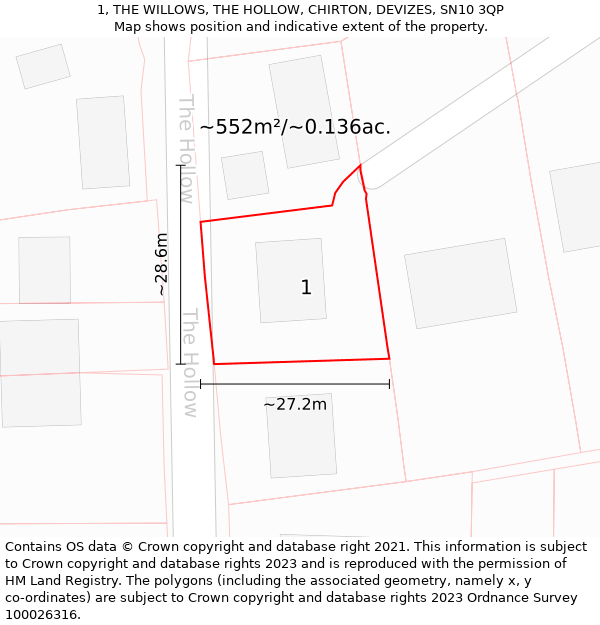 1, THE WILLOWS, THE HOLLOW, CHIRTON, DEVIZES, SN10 3QP: Plot and title map