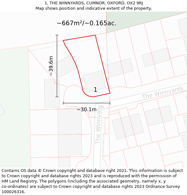 1, THE WINNYARDS, CUMNOR, OXFORD, OX2 9RJ: Plot and title map