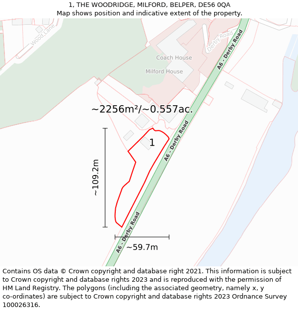 1, THE WOODRIDGE, MILFORD, BELPER, DE56 0QA: Plot and title map