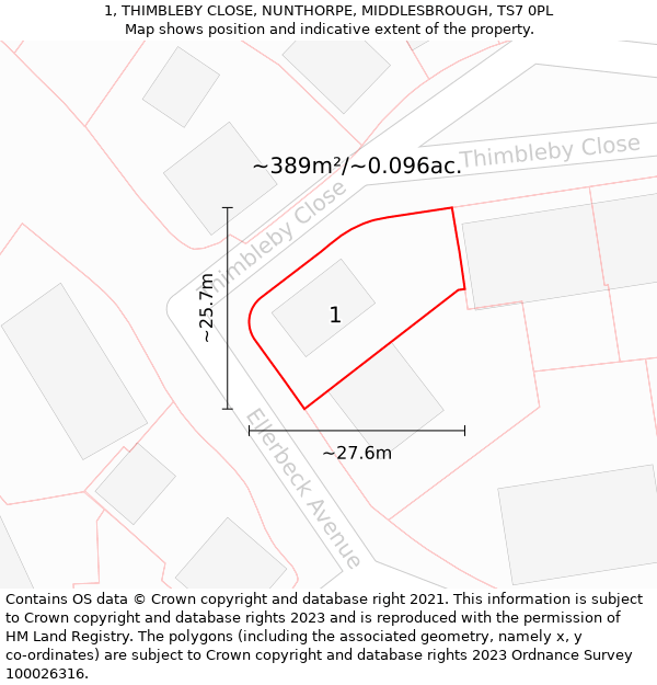 1, THIMBLEBY CLOSE, NUNTHORPE, MIDDLESBROUGH, TS7 0PL: Plot and title map