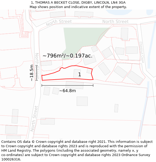 1, THOMAS A BECKET CLOSE, DIGBY, LINCOLN, LN4 3GA: Plot and title map