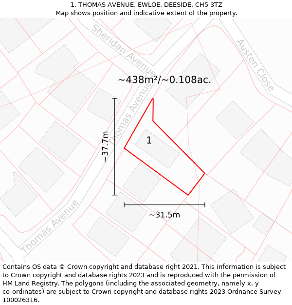 1, THOMAS AVENUE, EWLOE, DEESIDE, CH5 3TZ: Plot and title map