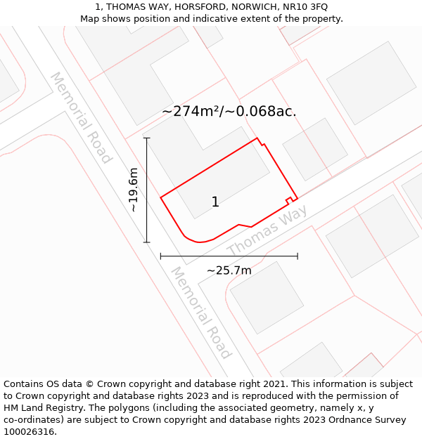 1, THOMAS WAY, HORSFORD, NORWICH, NR10 3FQ: Plot and title map