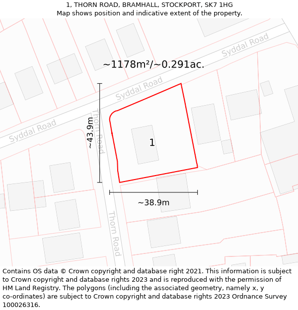 1, THORN ROAD, BRAMHALL, STOCKPORT, SK7 1HG: Plot and title map