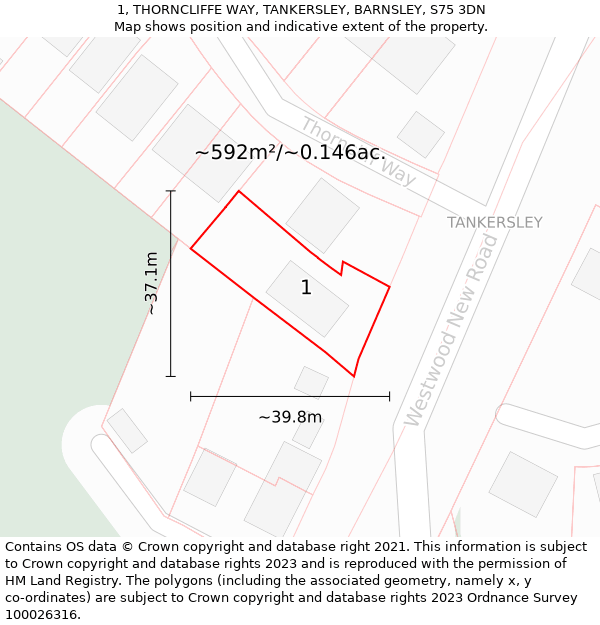 1, THORNCLIFFE WAY, TANKERSLEY, BARNSLEY, S75 3DN: Plot and title map