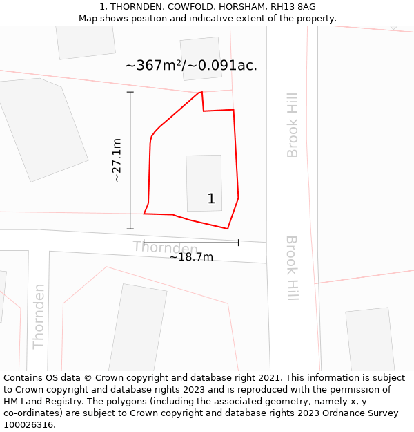 1, THORNDEN, COWFOLD, HORSHAM, RH13 8AG: Plot and title map