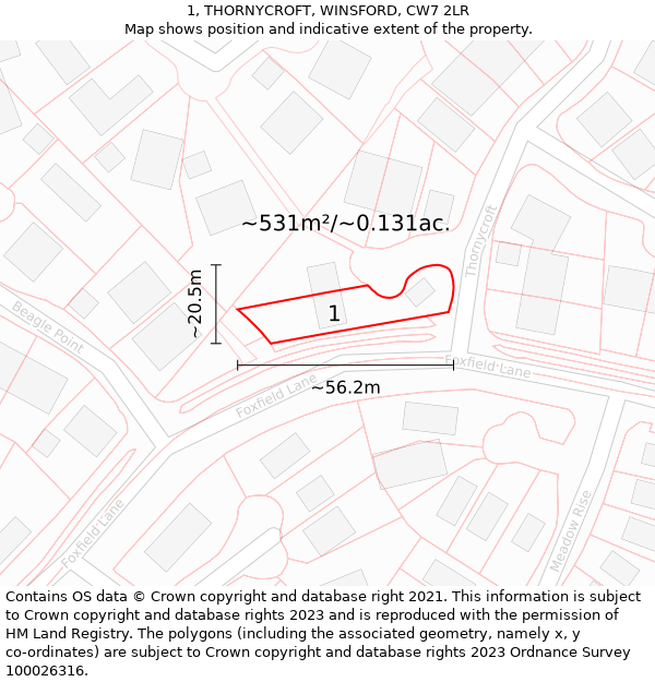 1, THORNYCROFT, WINSFORD, CW7 2LR: Plot and title map