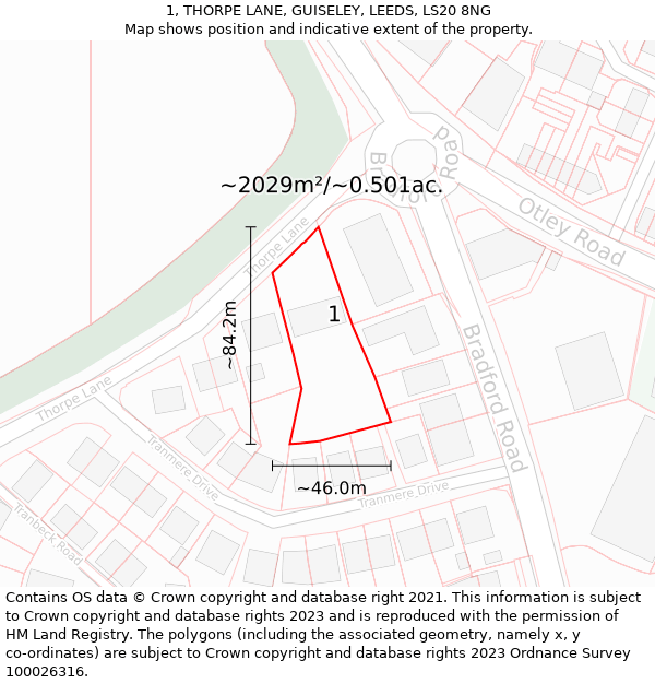 1, THORPE LANE, GUISELEY, LEEDS, LS20 8NG: Plot and title map