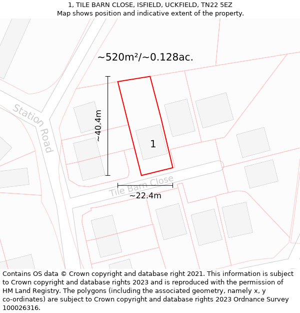 1, TILE BARN CLOSE, ISFIELD, UCKFIELD, TN22 5EZ: Plot and title map