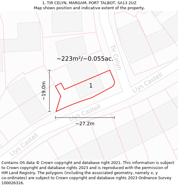 1, TIR CELYN, MARGAM, PORT TALBOT, SA13 2UZ: Plot and title map