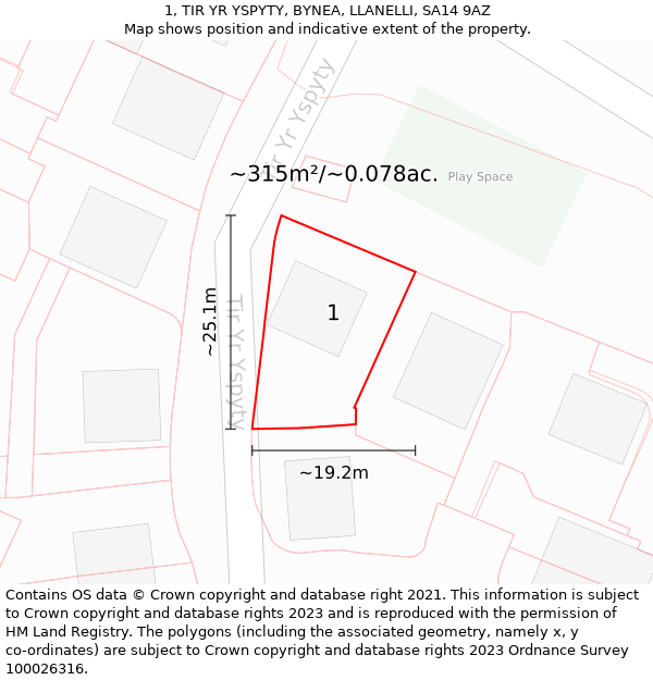 1, TIR YR YSPYTY, BYNEA, LLANELLI, SA14 9AZ: Plot and title map