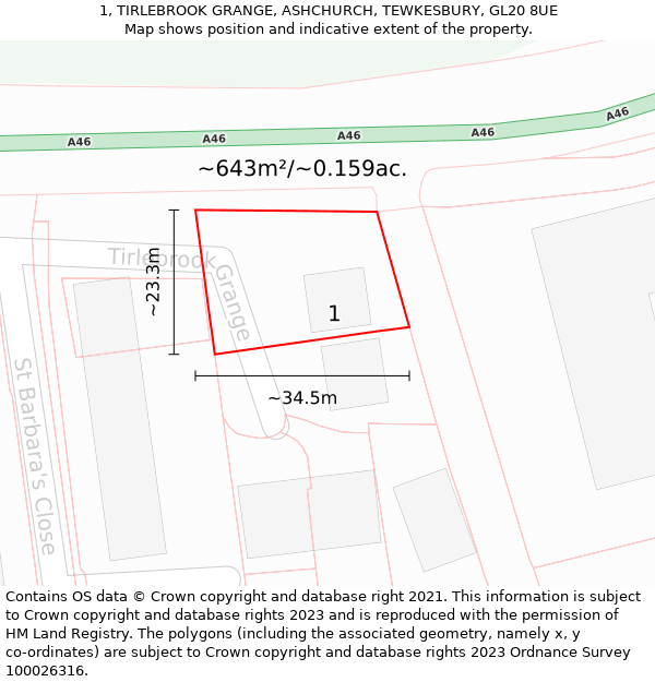 1, TIRLEBROOK GRANGE, ASHCHURCH, TEWKESBURY, GL20 8UE: Plot and title map