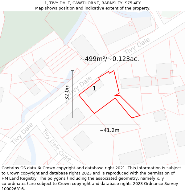 1, TIVY DALE, CAWTHORNE, BARNSLEY, S75 4EY: Plot and title map