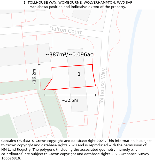 1, TOLLHOUSE WAY, WOMBOURNE, WOLVERHAMPTON, WV5 8AF: Plot and title map