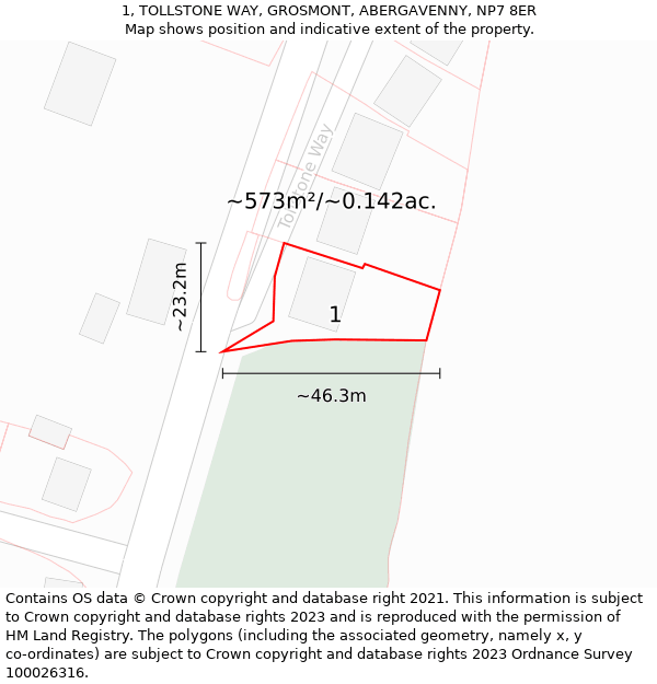 1, TOLLSTONE WAY, GROSMONT, ABERGAVENNY, NP7 8ER: Plot and title map