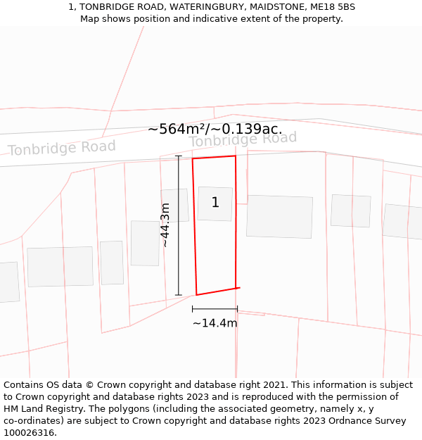 1, TONBRIDGE ROAD, WATERINGBURY, MAIDSTONE, ME18 5BS: Plot and title map