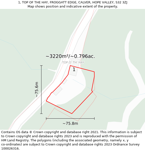 1, TOP OF THE HAY, FROGGATT EDGE, CALVER, HOPE VALLEY, S32 3ZJ: Plot and title map