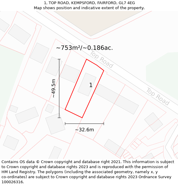 1, TOP ROAD, KEMPSFORD, FAIRFORD, GL7 4EG: Plot and title map