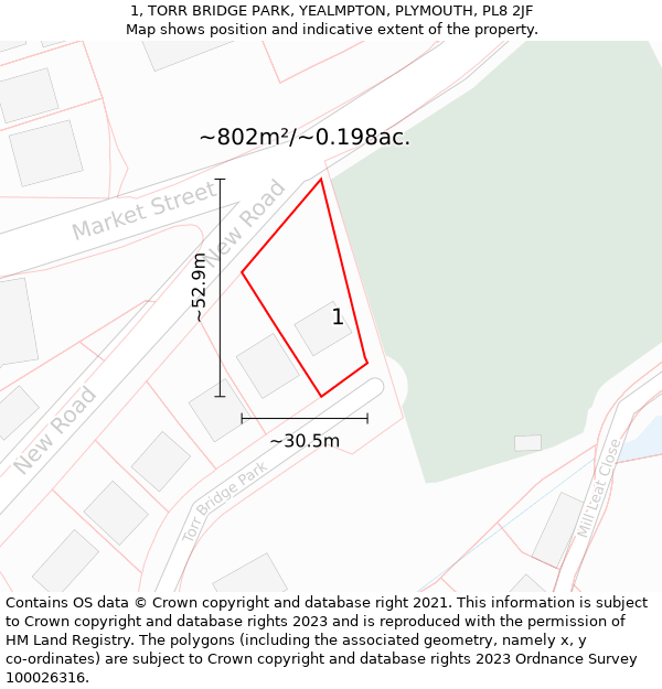 1, TORR BRIDGE PARK, YEALMPTON, PLYMOUTH, PL8 2JF: Plot and title map