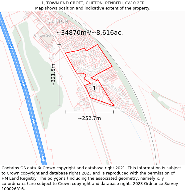 1, TOWN END CROFT, CLIFTON, PENRITH, CA10 2EP: Plot and title map