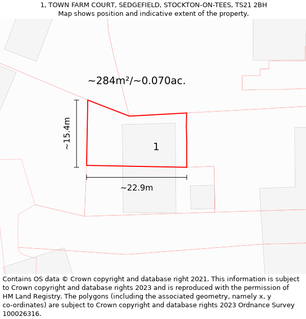 1, TOWN FARM COURT, SEDGEFIELD, STOCKTON-ON-TEES, TS21 2BH: Plot and title map