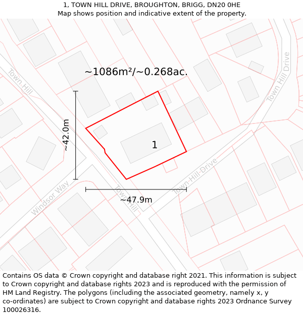 1, TOWN HILL DRIVE, BROUGHTON, BRIGG, DN20 0HE: Plot and title map