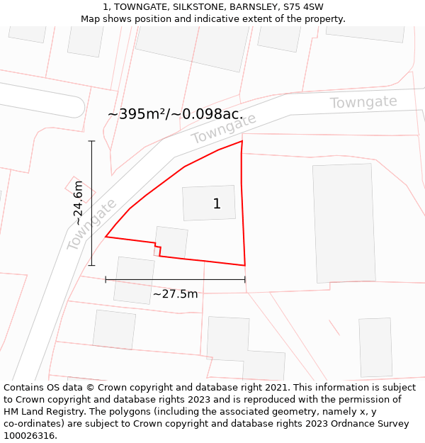 1, TOWNGATE, SILKSTONE, BARNSLEY, S75 4SW: Plot and title map