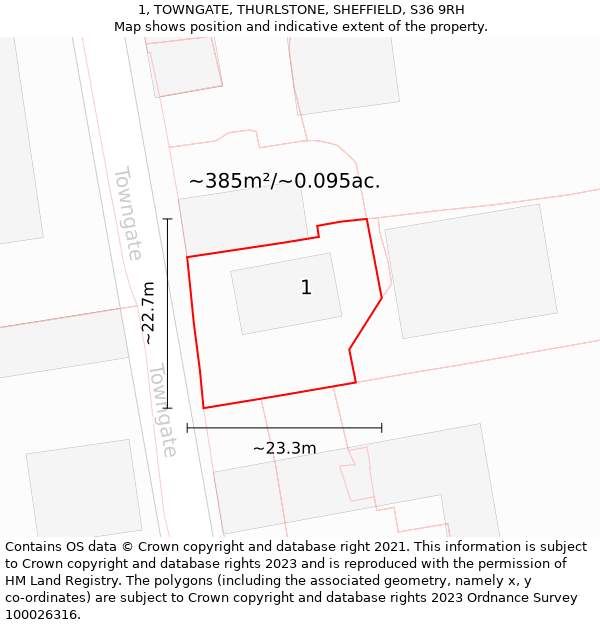 1, TOWNGATE, THURLSTONE, SHEFFIELD, S36 9RH: Plot and title map