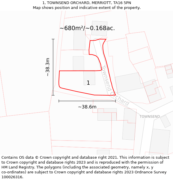 1, TOWNSEND ORCHARD, MERRIOTT, TA16 5PN: Plot and title map