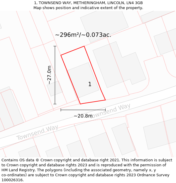 1, TOWNSEND WAY, METHERINGHAM, LINCOLN, LN4 3GB: Plot and title map