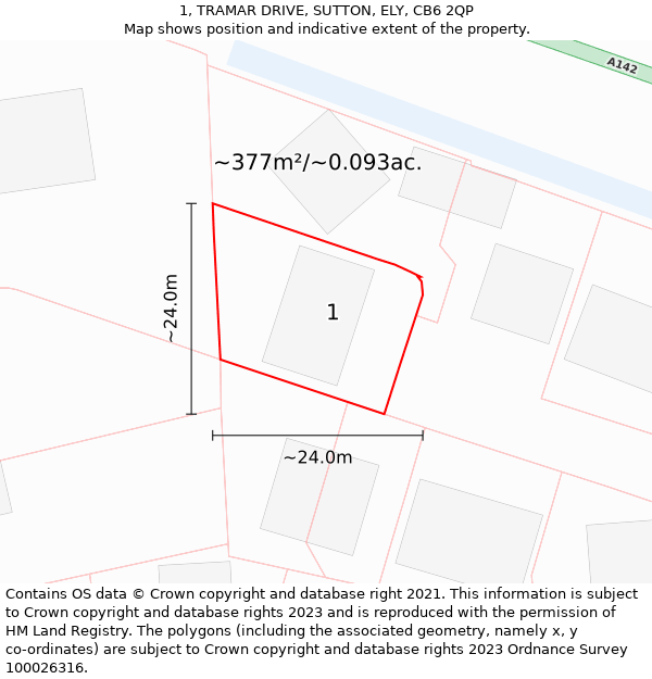 1, TRAMAR DRIVE, SUTTON, ELY, CB6 2QP: Plot and title map