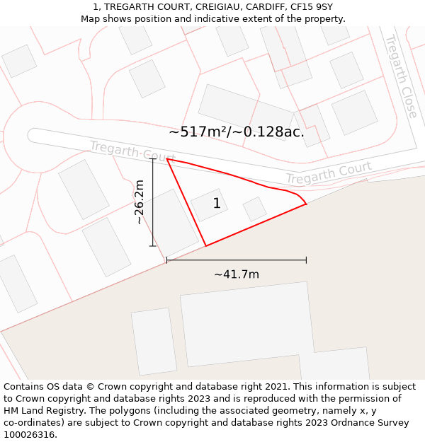 1, TREGARTH COURT, CREIGIAU, CARDIFF, CF15 9SY: Plot and title map