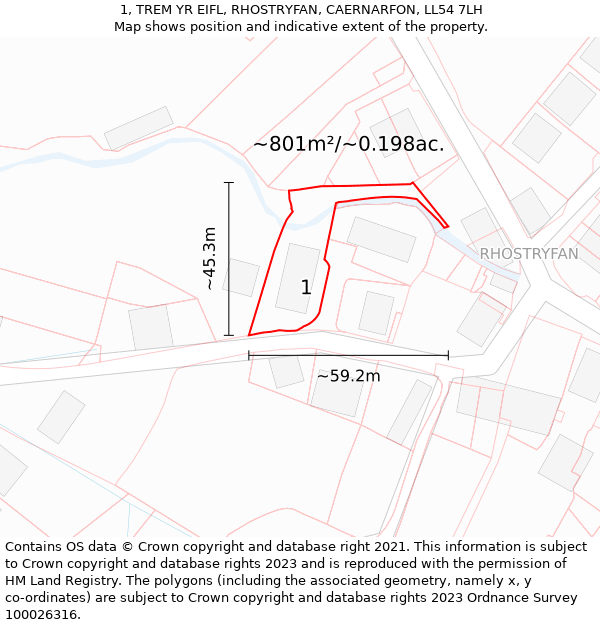 1, TREM YR EIFL, RHOSTRYFAN, CAERNARFON, LL54 7LH: Plot and title map