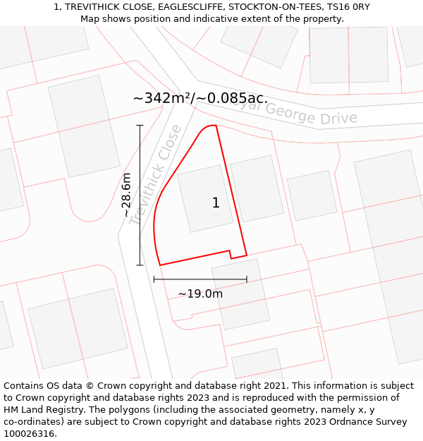 1, TREVITHICK CLOSE, EAGLESCLIFFE, STOCKTON-ON-TEES, TS16 0RY: Plot and title map