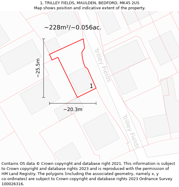 1, TRILLEY FIELDS, MAULDEN, BEDFORD, MK45 2US: Plot and title map