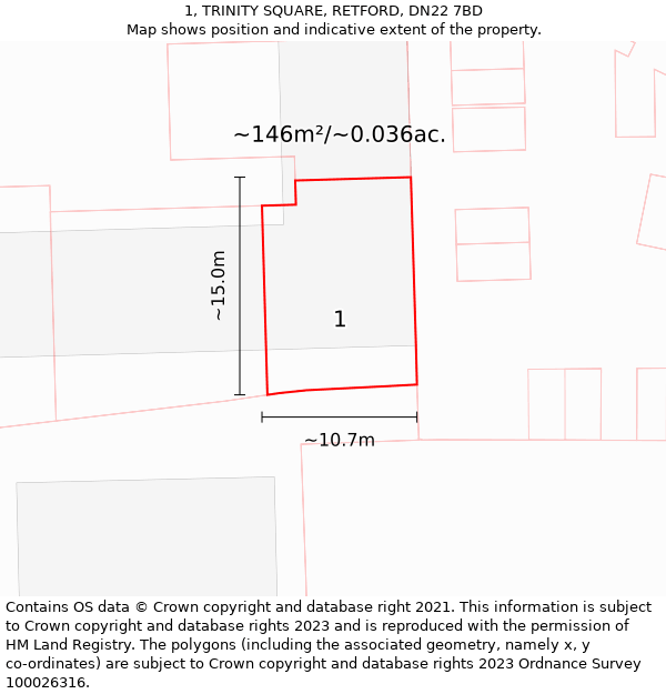 1, TRINITY SQUARE, RETFORD, DN22 7BD: Plot and title map